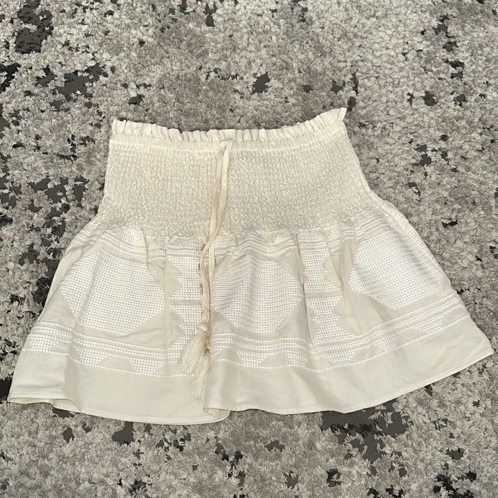 Zara Ecru Linen Blend Short Skirt Size M XL NWT Smocked Waist Summer Mini Skirt - Picture 13 of 15